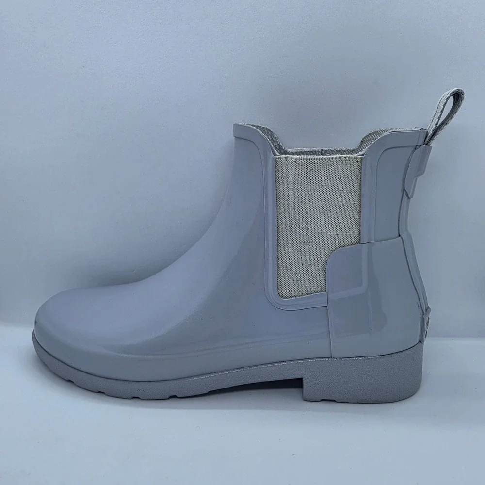 Hunter Original Refined Gloss Chelsea Boots Grey Waterproof Rain US 6 WFS1017RGL